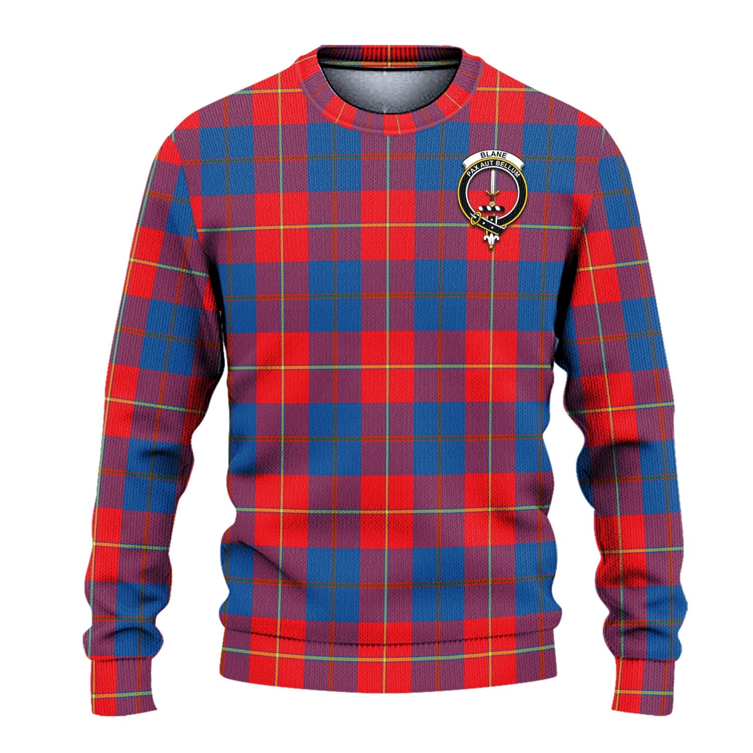 Blane Tartan Knitted Sweater with Family Crest - Tartanvibesclothing