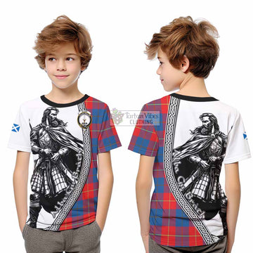 Blane Tartan Clan Crest Kid T-Shirt with Highlander Warrior Celtic Style