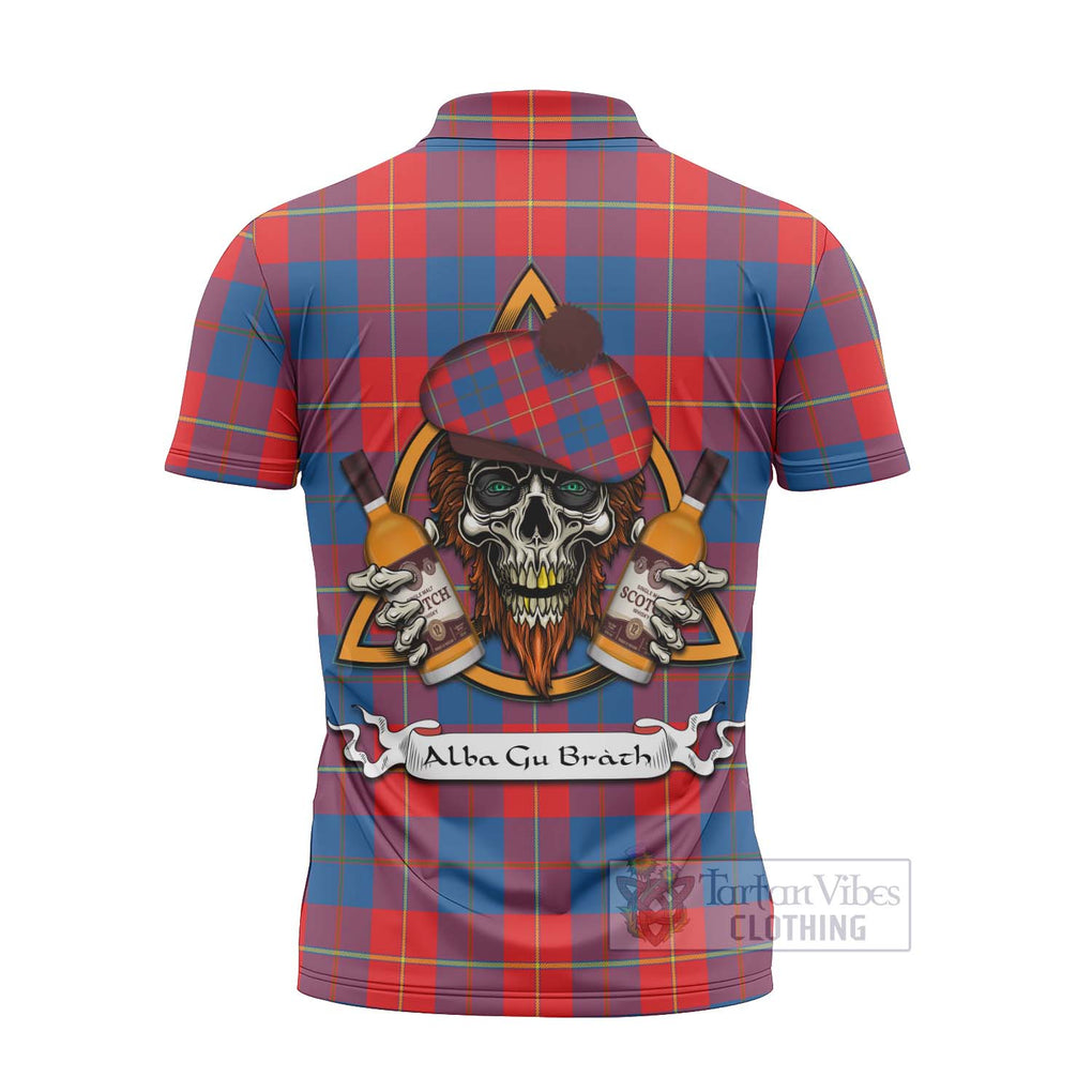 Tartan Vibes Clothing Blane Tartan Zipper Polo Shirt with Family Crest and Bearded Skull Holding Bottles of Whiskey