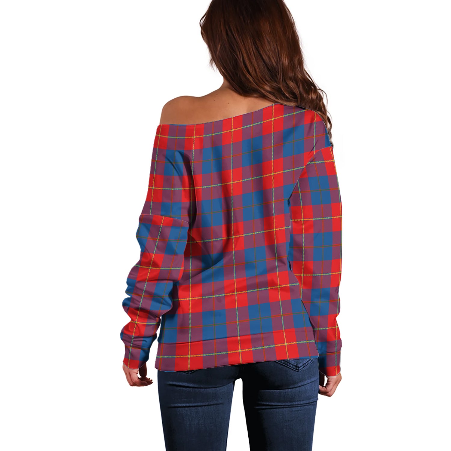 Blane Tartan Off Shoulder Women Sweater with Family Crest - Tartanvibesclothing