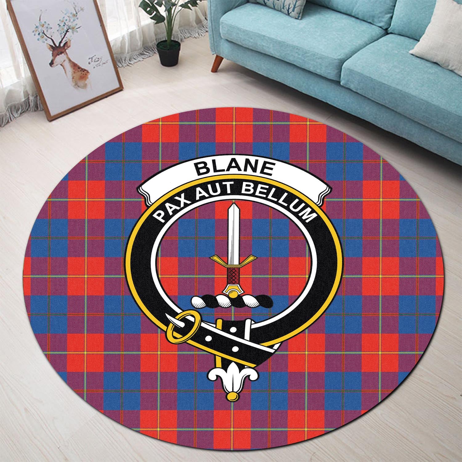 Blane Tartan Round Rug with Family Crest - Tartanvibesclothing