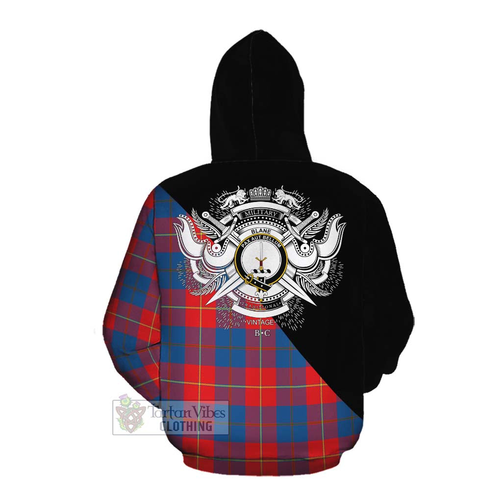 Tartan Vibes Clothing Blane Tartan Cotton Hoodie with Family Crest and Military Logo Style