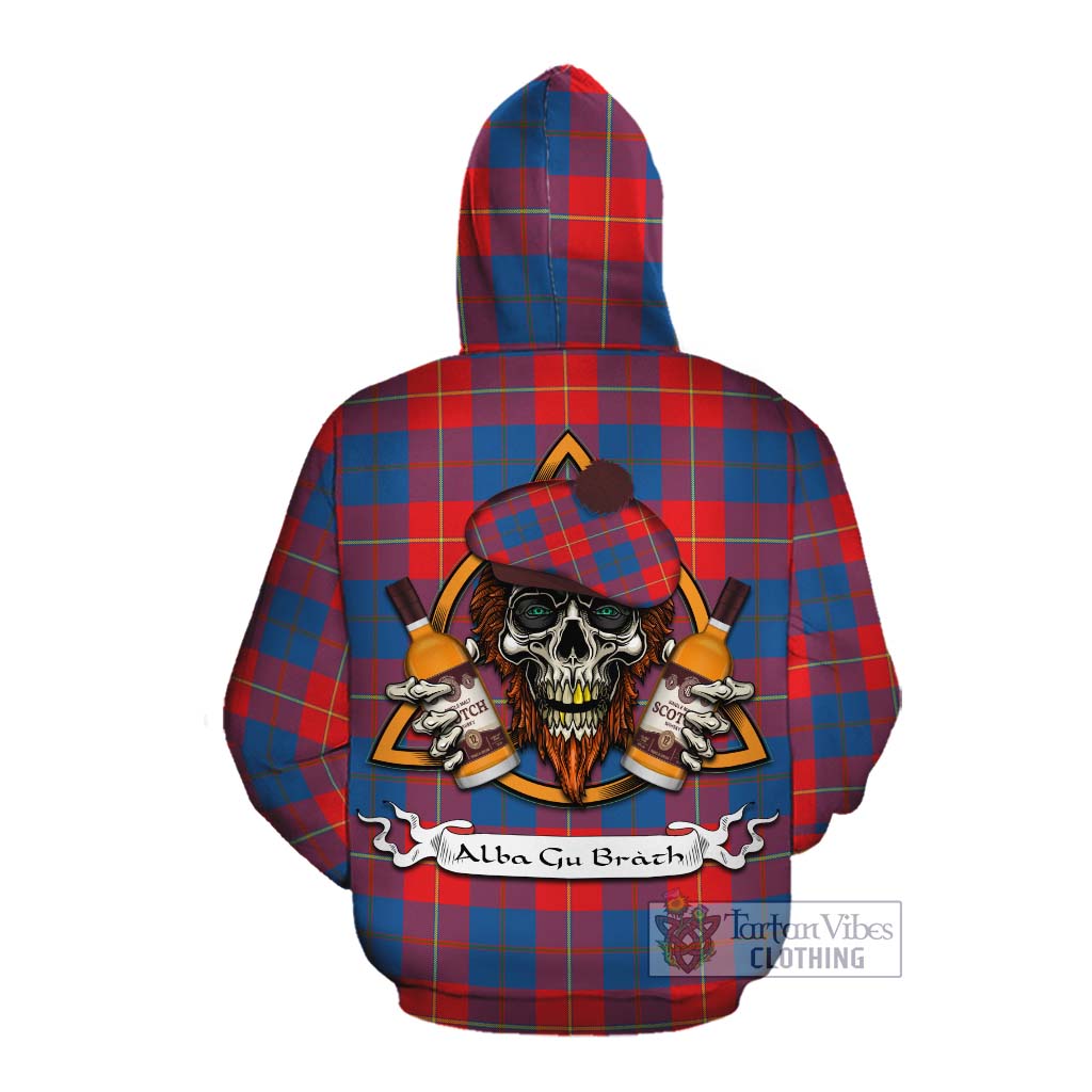 Tartan Vibes Clothing Blane Tartan Cotton Hoodie with Family Crest and Bearded Skull Holding Bottles of Whiskey