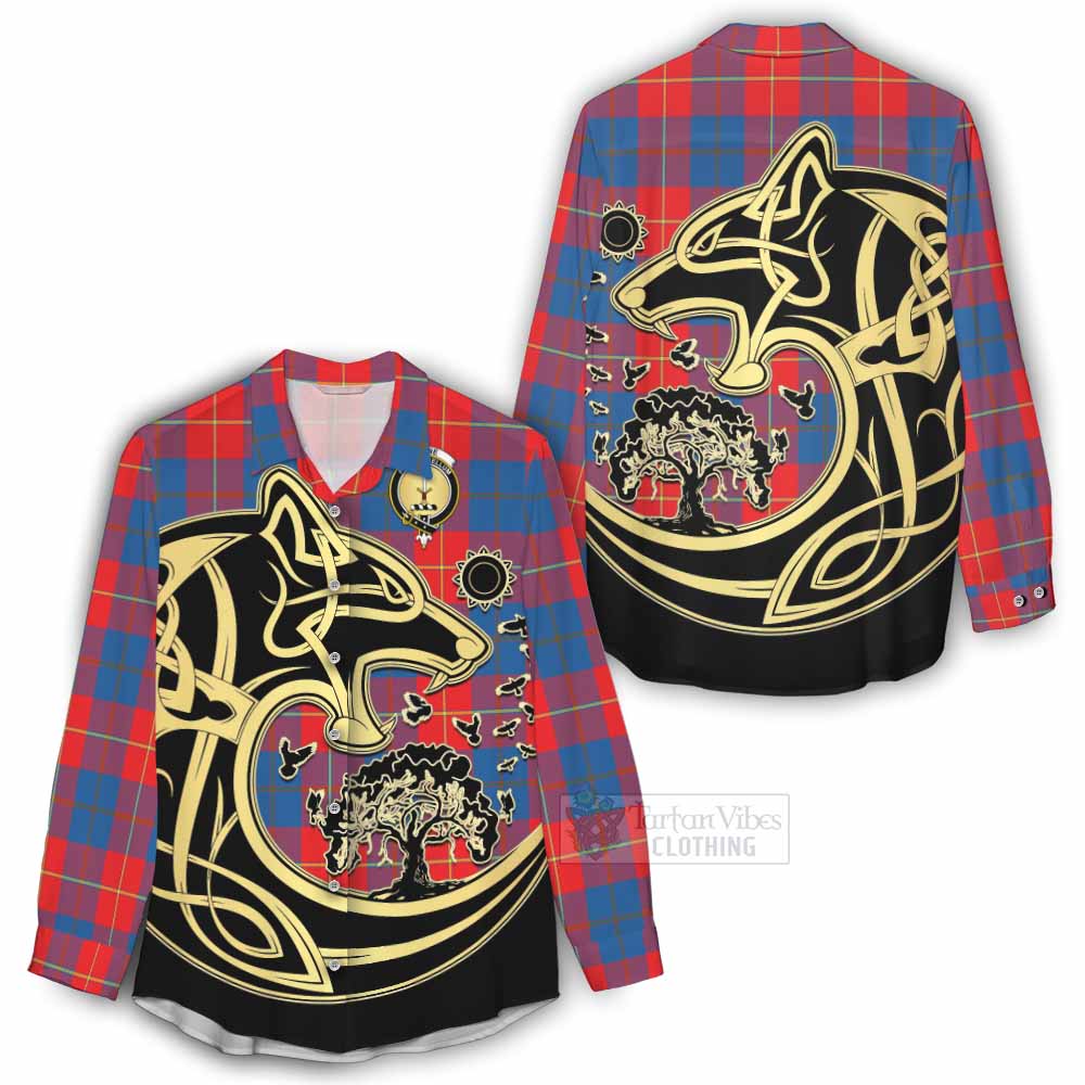 Tartan Vibes Clothing Blane Tartan Women's Casual Shirt with Family Crest Celtic Wolf Style