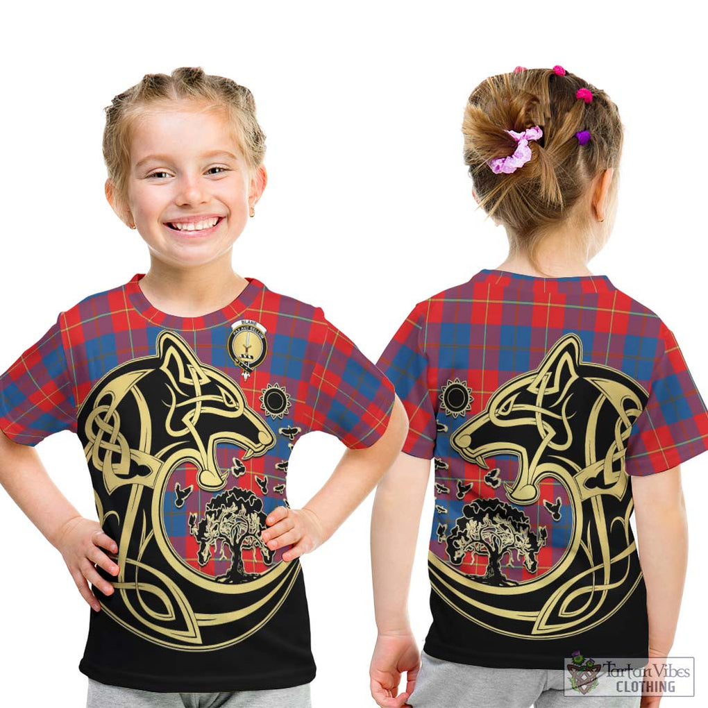 Blane Tartan Kid T-Shirt with Family Crest Celtic Wolf Style - Tartan Vibes Clothing