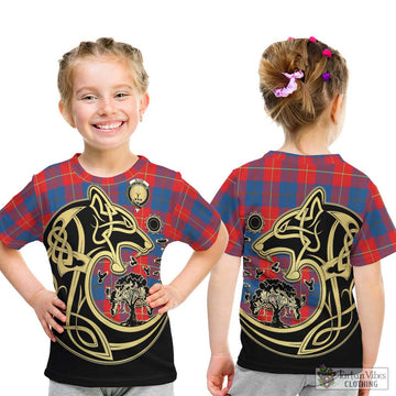 Blane Tartan Kid T-Shirt with Family Crest Celtic Wolf Style