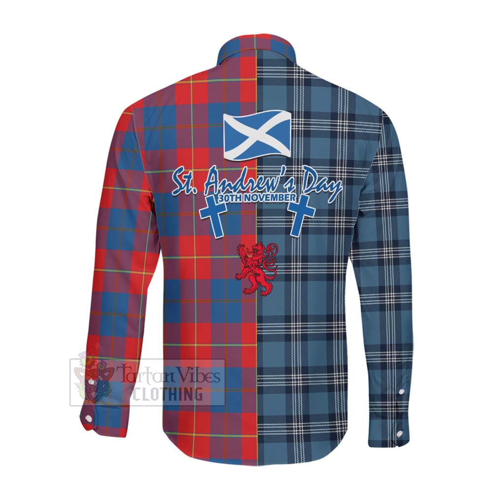 Tartan Vibes Clothing Blane Tartan Long Sleeve Button Shirt Happy St. Andrew's Day Half Tartan Style