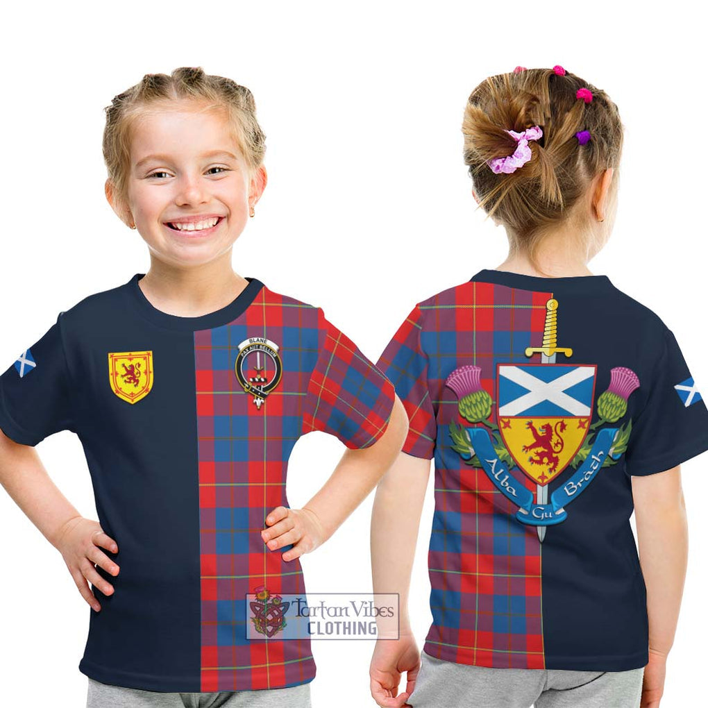 Tartan Vibes Clothing Blane Tartan Kid T-Shirt with Scottish Lion Royal Arm Half Style