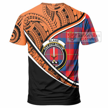 Blane Crest Tartan T-Shirt with Polynesian Vibes Style - Orange Version