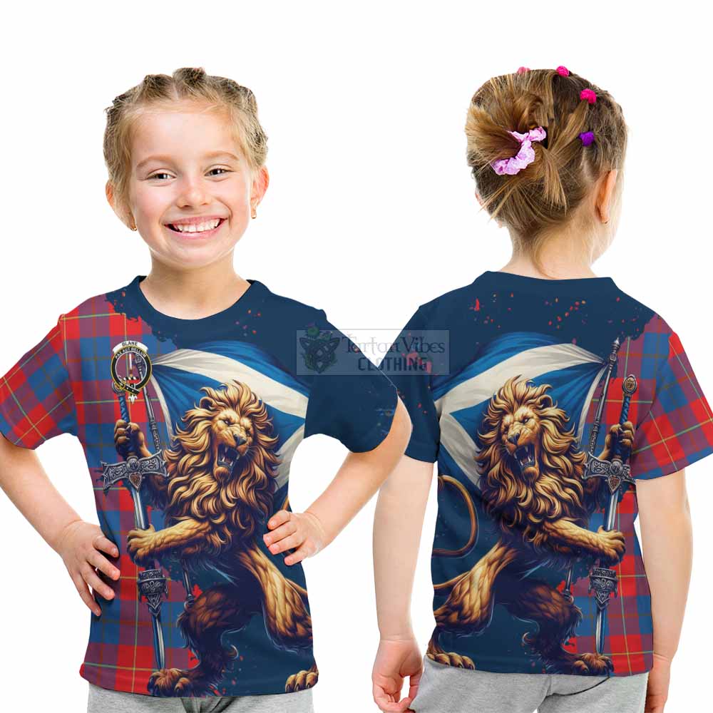 Tartan Vibes Clothing Blane Tartan Family Crest Kid T-Shirt with Scottish Majestic Lion