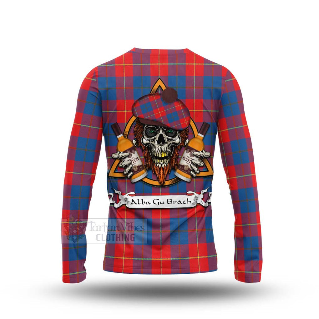 Tartan Vibes Clothing Blane Tartan Long Sleeve T-Shirt with Family Crest and Bearded Skull Holding Bottles of Whiskey