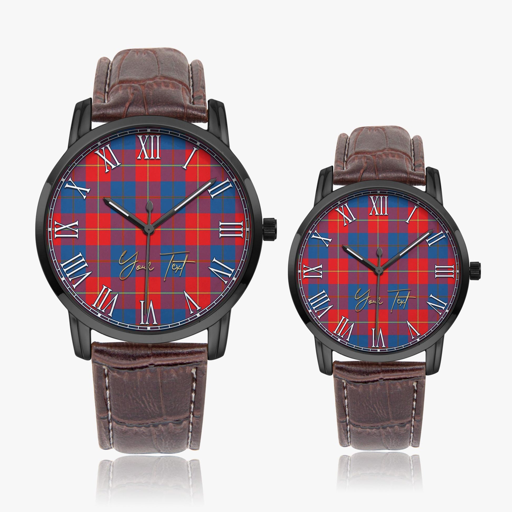 Blane Tartan Personalized Your Text Leather Trap Quartz Watch Wide Type Black Case With Brown Leather Strap - Tartanvibesclothing