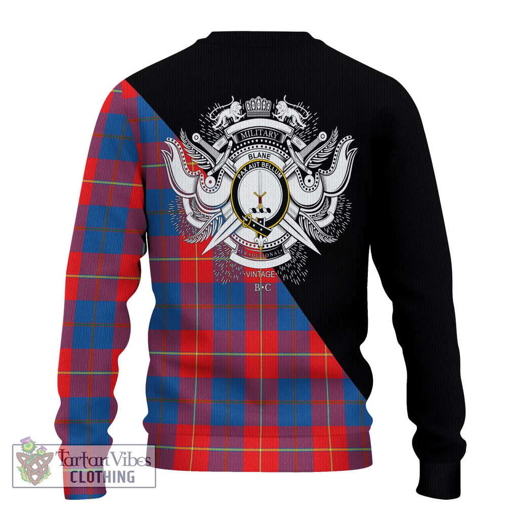 Blane Tartan Knitted Sweater with Family Crest and Military Logo Style - Tartanvibesclothing Shop