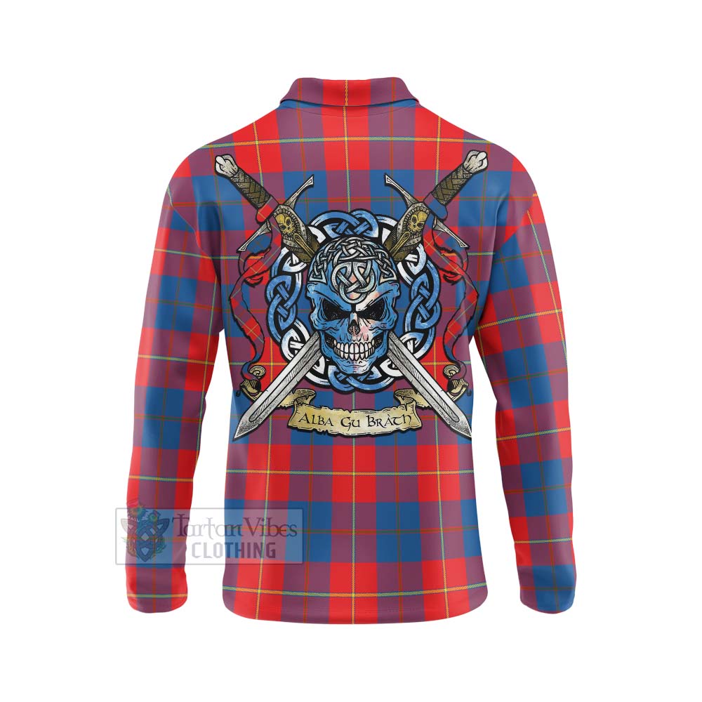 Tartan Vibes Clothing Blane Tartan Long Sleeve Polo Shirt with Family Crest Celtic Skull Style