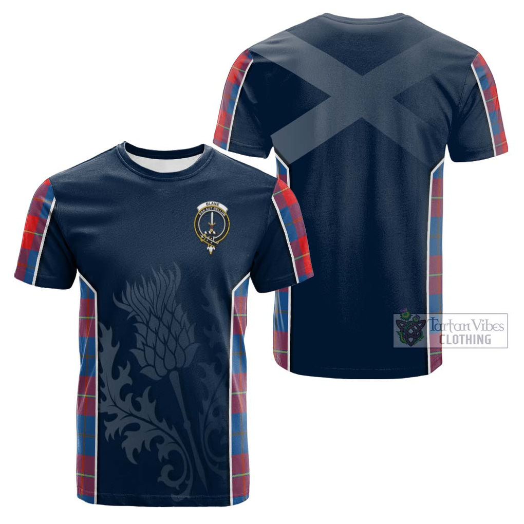 Tartan Vibes Clothing Blane Tartan Cotton T-shirt with Family Crest and Scottish Thistle Vibes Sport Style