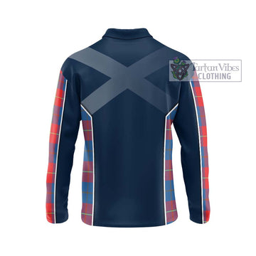 Blane Tartan Long Sleeve Polo Shirt with Family Crest and Lion Rampant Vibes Sport Style