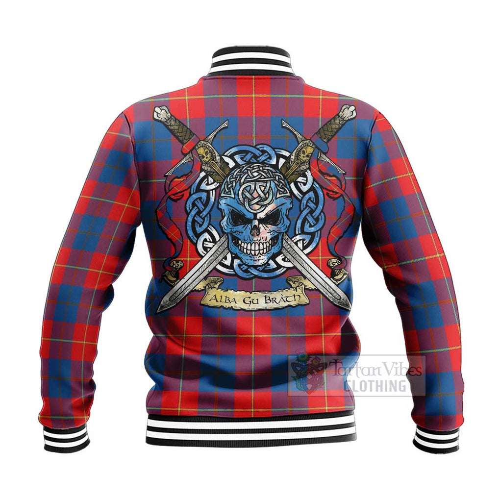 Tartan Vibes Clothing Blane Tartan Baseball Jacket with Family Crest Celtic Skull Style