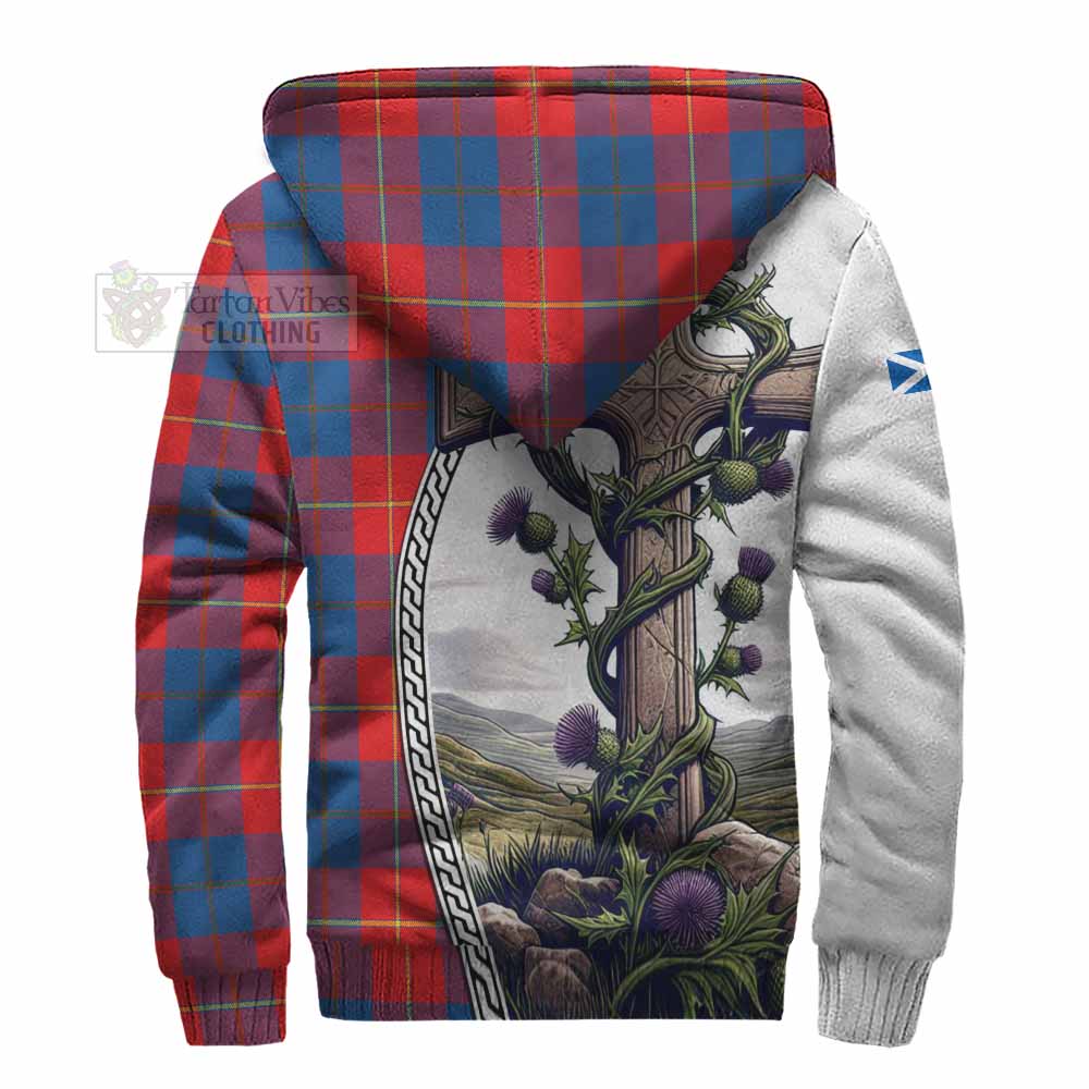 Tartan Vibes Clothing Blane Tartan Sherpa Hoodie with Family Crest and St. Andrew's Cross Accented by Thistle Vines