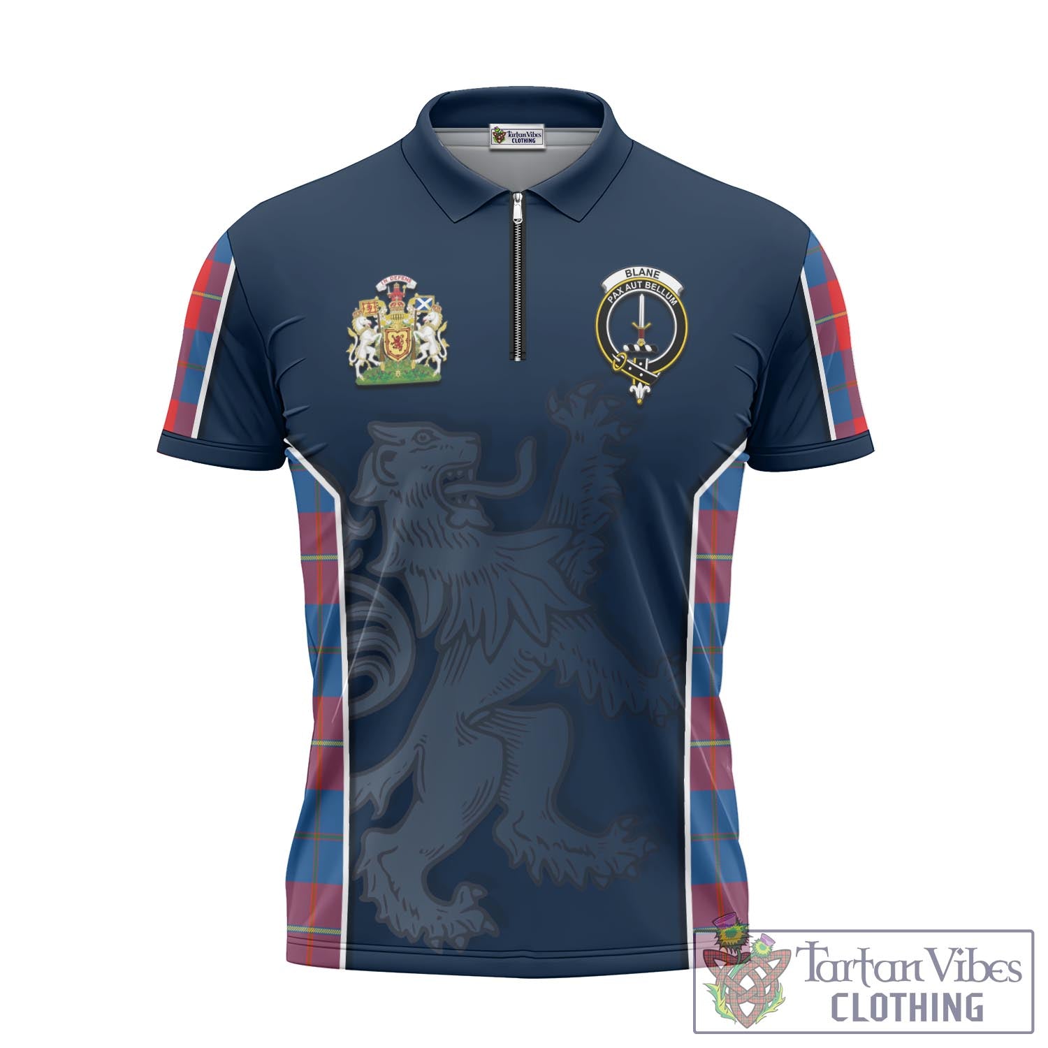 Tartan Vibes Clothing Blane Tartan Zipper Polo Shirt with Family Crest and Lion Rampant Vibes Sport Style