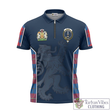 Blane Tartan Zipper Polo Shirt with Family Crest and Lion Rampant Vibes Sport Style