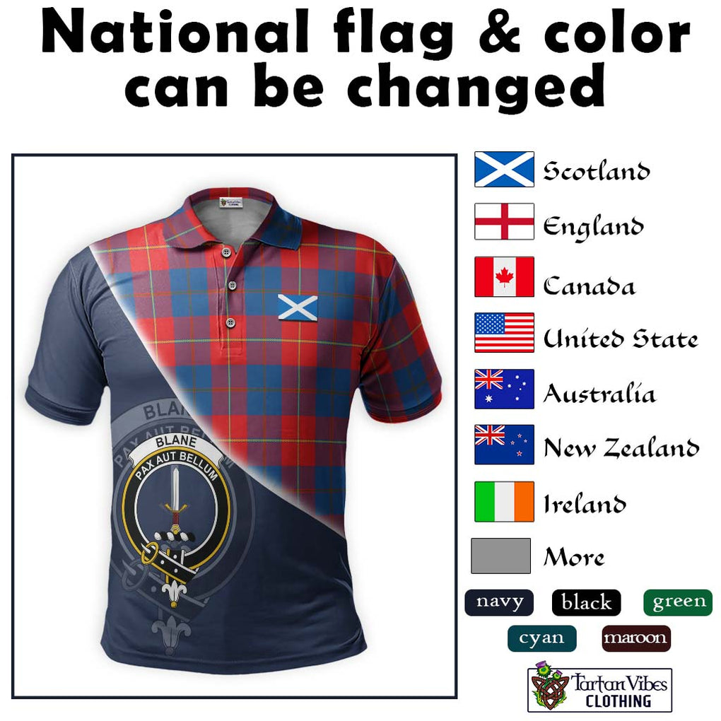 Blane Tartan Polo Shirt with Personalised National Flag and Family Crest Half Style - Tartanvibesclothing Shop