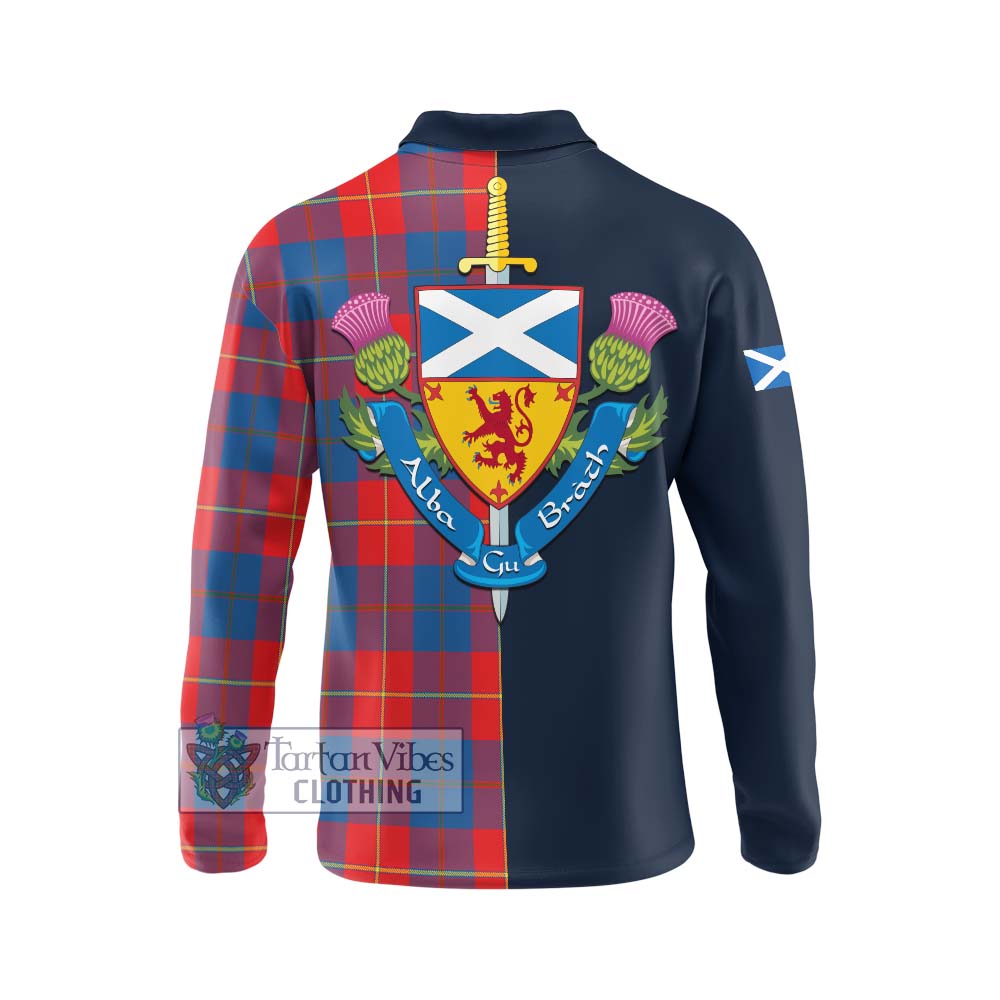 Tartan Vibes Clothing Blane Tartan Long Sleeve Polo Shirt with Scottish Lion Royal Arm Half Style