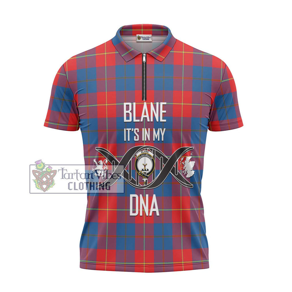 Blane Tartan Zipper Polo Shirt with Family Crest DNA In Me Style - Tartanvibesclothing Shop