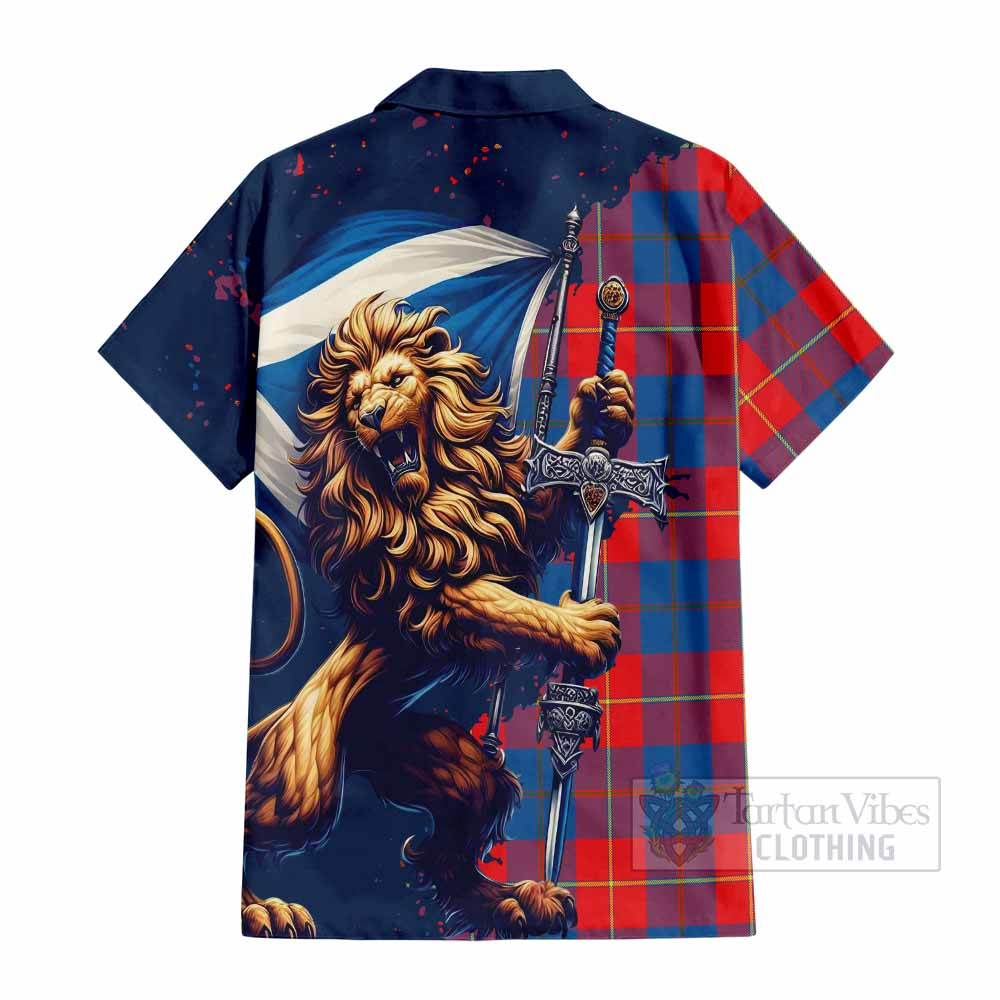 Tartan Vibes Clothing Blane Tartan Family Crest Short Sleeve Button Shirt with Scottish Majestic Lion