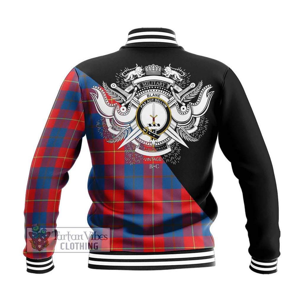 Blane Tartan Baseball Jacket with Family Crest and Military Logo Style - Tartanvibesclothing Shop