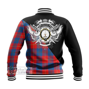 Blane Tartan Baseball Jacket with Family Crest and Military Logo Style