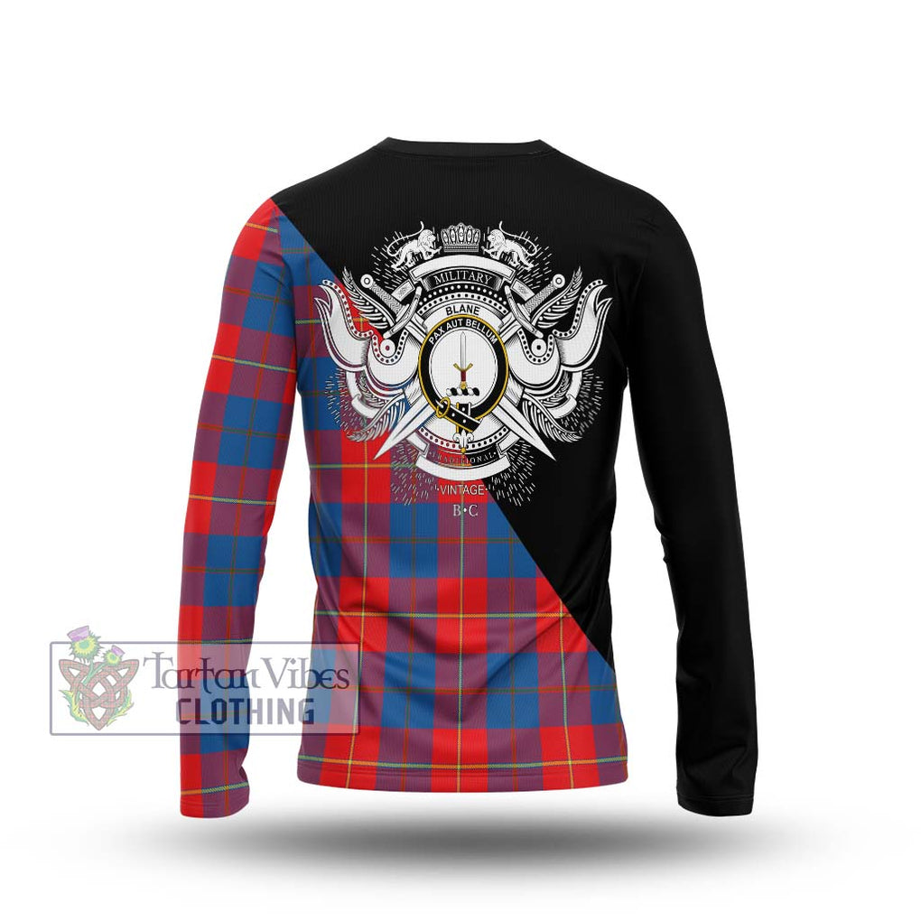 Blane Tartan Long Sleeve T-Shirt with Family Crest and Military Logo Style - Tartanvibesclothing Shop