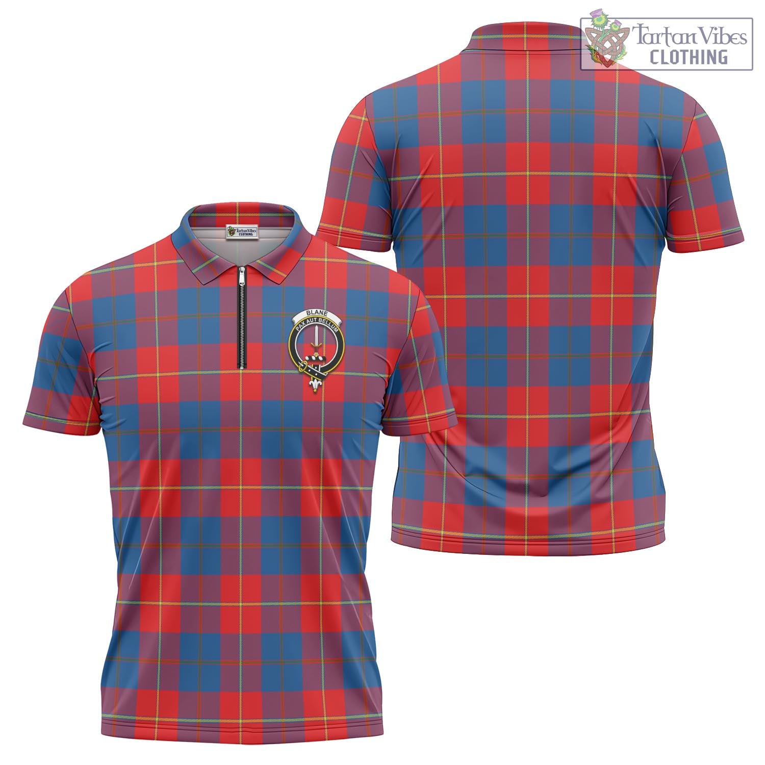 Tartan Vibes Clothing Blane Tartan Zipper Polo Shirt with Family Crest