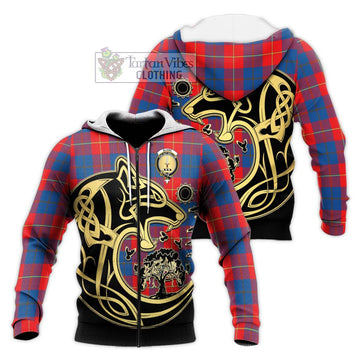 Blane Tartan Knitted Hoodie with Family Crest Celtic Wolf Style