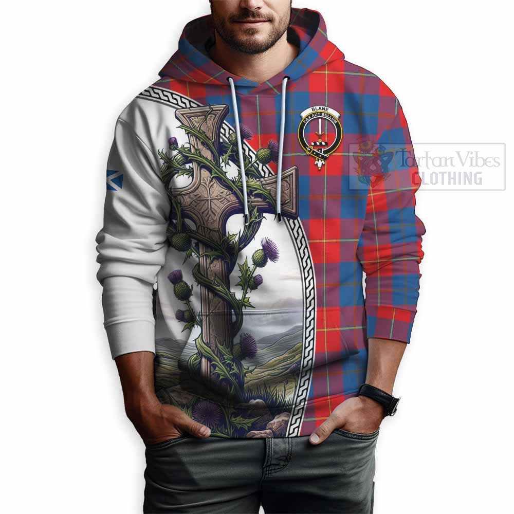 Tartan Vibes Clothing Blane Tartan Hoodie with Family Crest and St. Andrew's Cross Accented by Thistle Vines