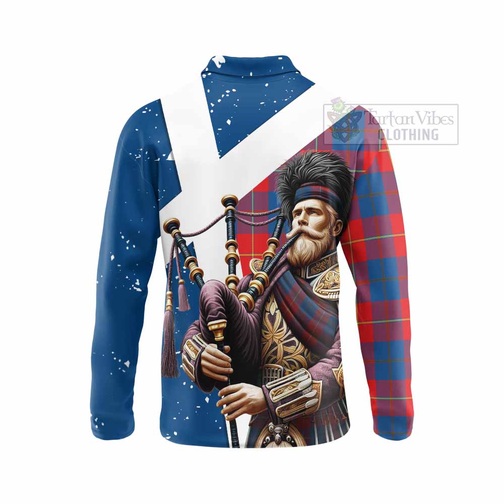 Tartan Vibes Clothing Blane Tartan Long Sleeve Polo Shirt with Family Crest Scottish Bagpiper Vibes