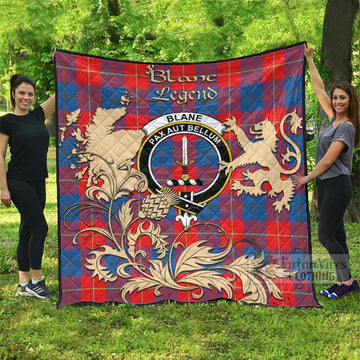 Blane Tartan Quilt with Family Crest and Scottish Symbol Style