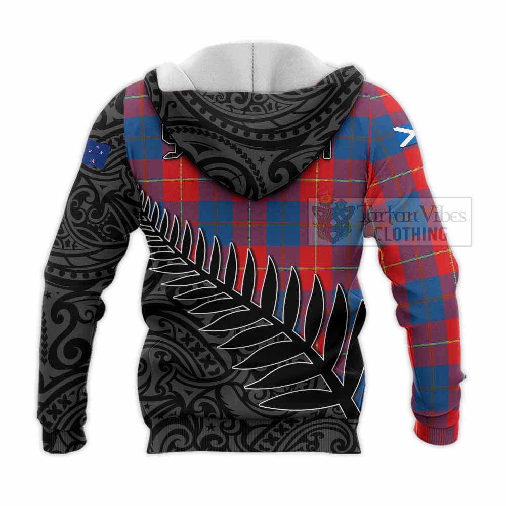 Tartan Vibes Clothing Blane Crest Tartan Knitted Hoodie with New Zealand Silver Fern Half Style