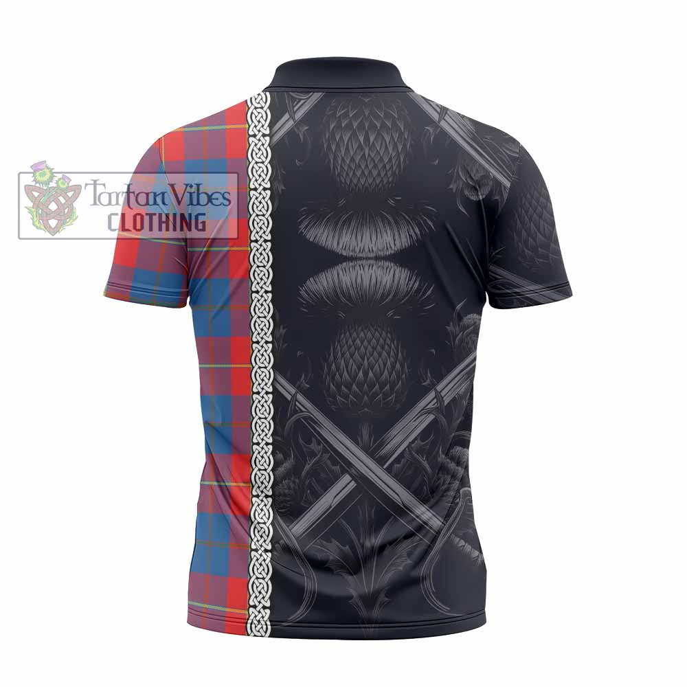 Tartan Vibes Clothing Blane Tartan Zipper Polo Shirt with Family Crest Cross Sword Thistle Celtic Vibes