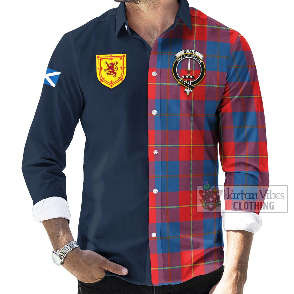 Tartan Vibes Clothing Blane Tartan Long Sleeve Button Shirt with Scottish Lion Royal Arm Half Style