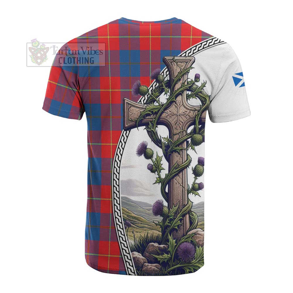 Tartan Vibes Clothing Blane Tartan Cotton T-shirt with Family Crest and St. Andrew's Cross Accented by Thistle Vines