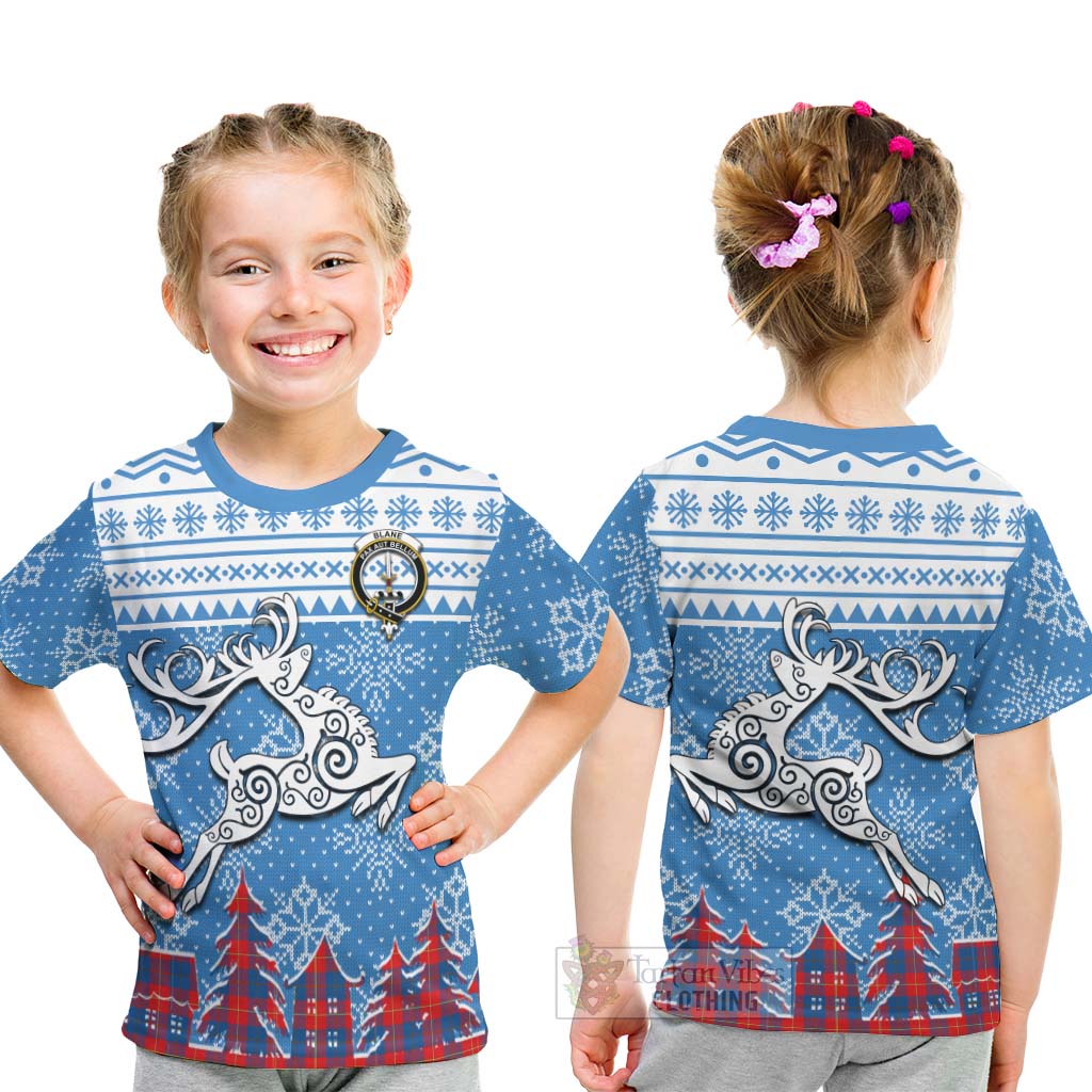 Tartan Vibes Clothing Blane Clan Christmas Kid T-Shirt Celtic Reindeer Style