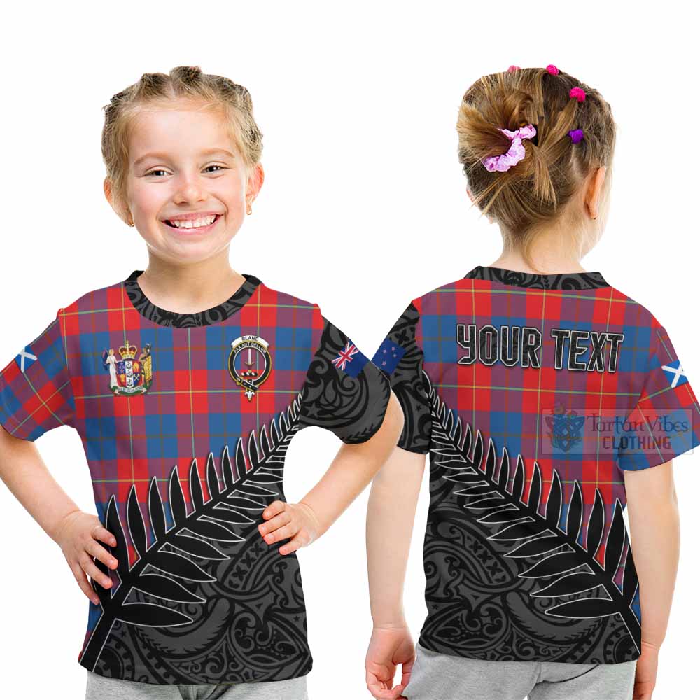 Tartan Vibes Clothing Blane Crest Tartan Kid T-Shirt with New Zealand Silver Fern Half Style