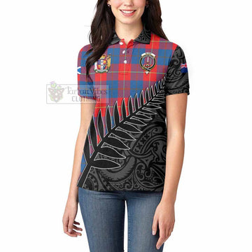 Blane Crest Tartan Women's Polo Shirt with New Zealand Silver Fern Half Style