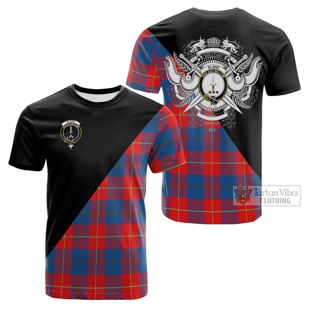 Tartan Vibes Clothing Blane Tartan Cotton T-shirt with Family Crest and Military Logo Style