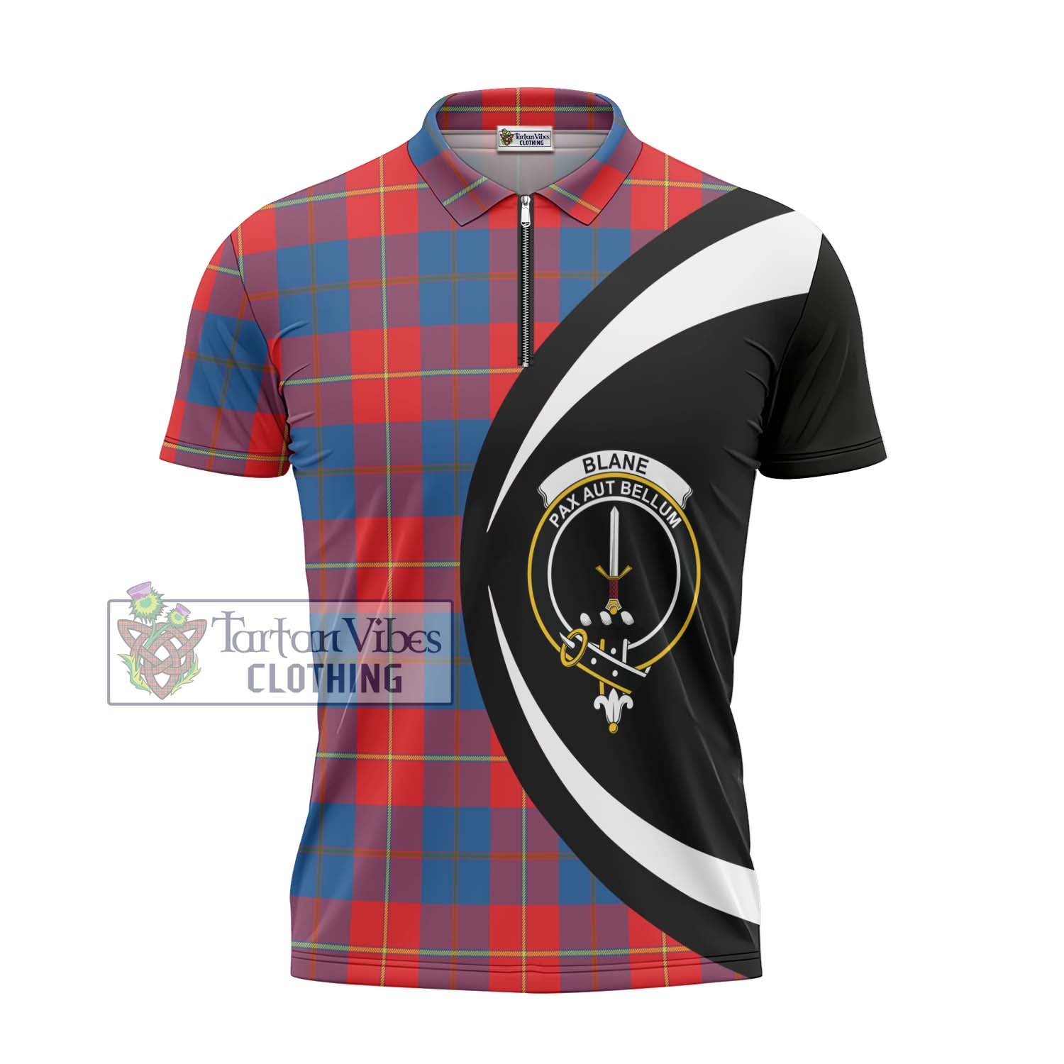 Tartan Vibes Clothing Blane Tartan Zipper Polo Shirt with Family Crest Circle Style