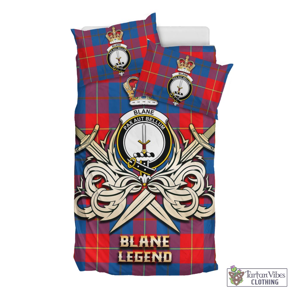 Tartan Vibes Clothing Blane Tartan Bedding Set with Clan Crest and the Golden Sword of Courageous Legacy