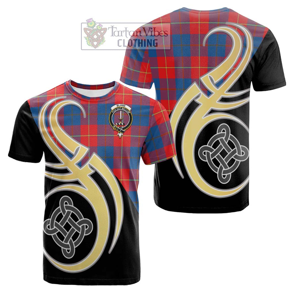 Tartan Vibes Clothing Blane Tartan Cotton T-shirt with Family Crest and Celtic Symbol Style