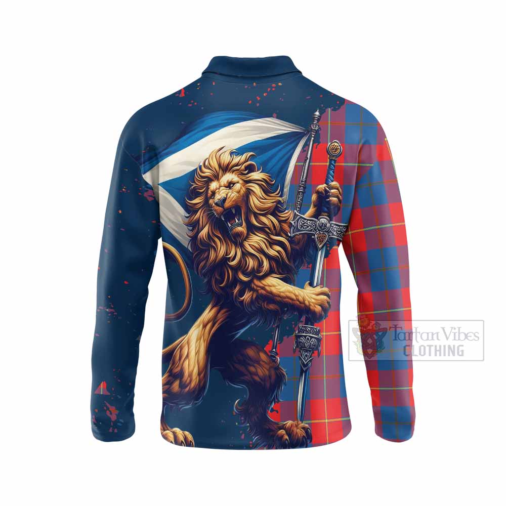 Tartan Vibes Clothing Blane Tartan Family Crest Long Sleeve Polo Shirt with Scottish Majestic Lion