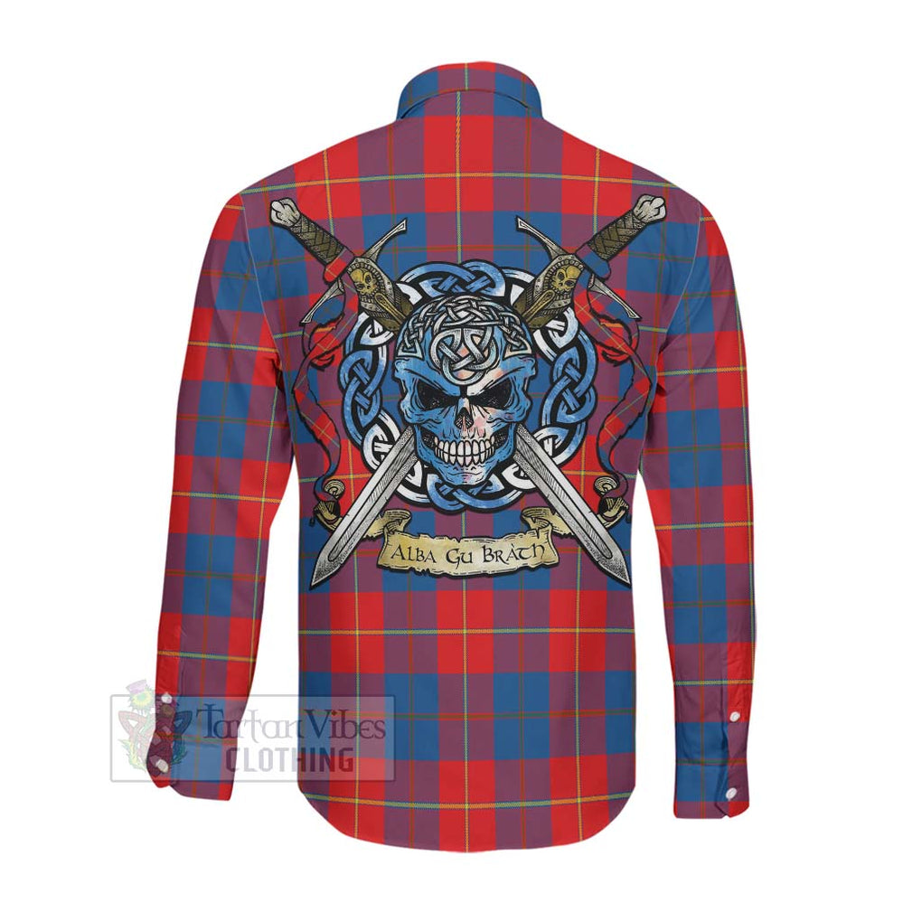 Tartan Vibes Clothing Blane Tartan Long Sleeve Button Shirt with Family Crest Celtic Skull Style