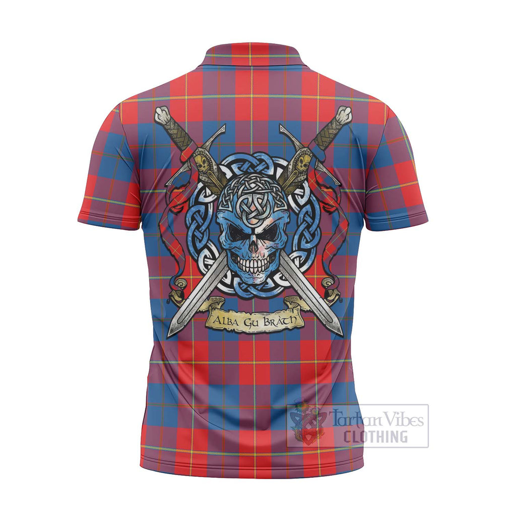 Tartan Vibes Clothing Blane Tartan Zipper Polo Shirt with Family Crest Celtic Skull Style